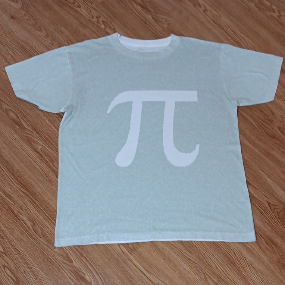 Lithographs Men's L Graphic Tee Shirt Short Sleeve with Pi Symbol Green White